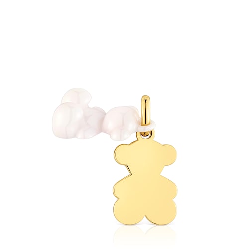 Colgante doble oso con baño de oro 18 kt sobre plata y cerámica blanca Bold Bear