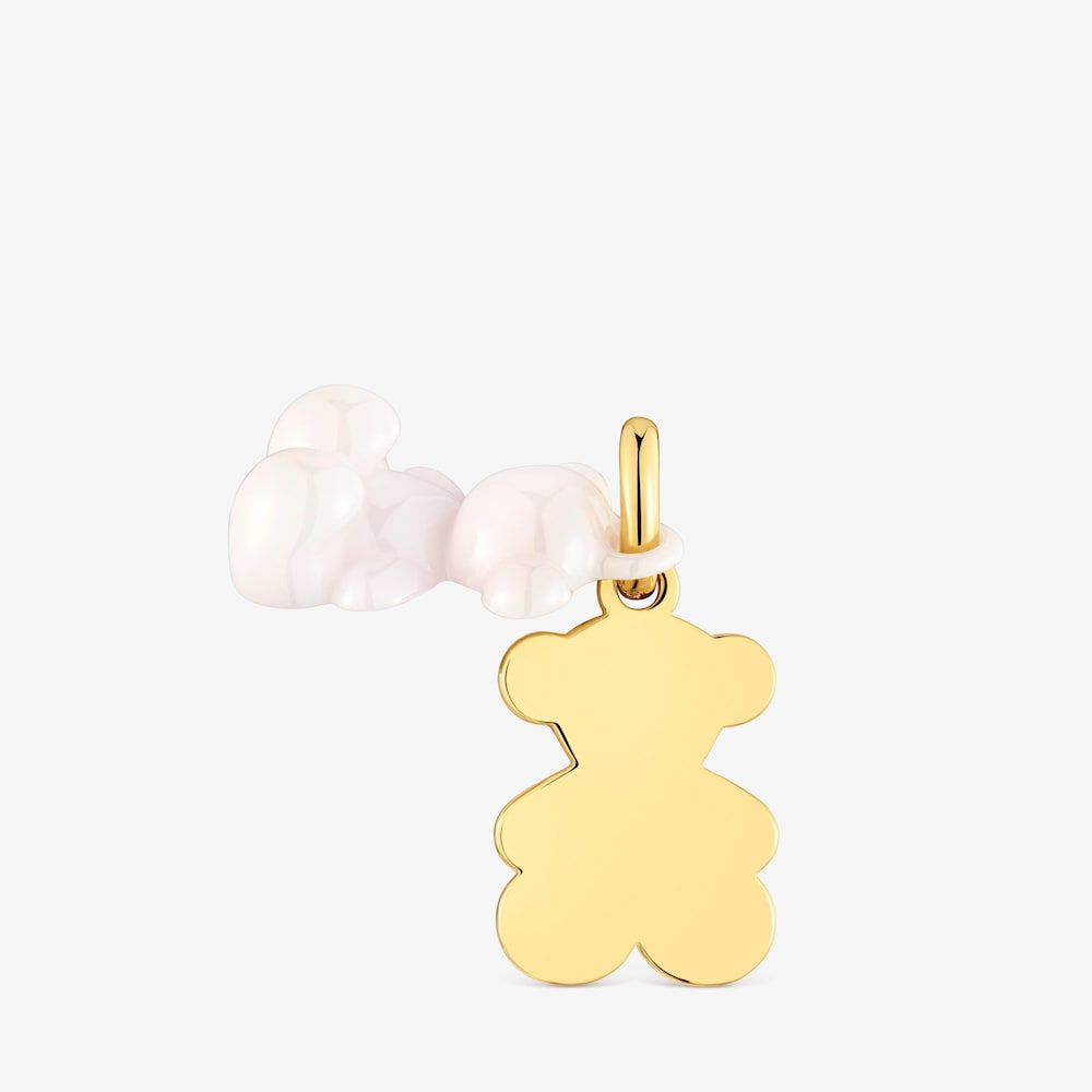 Colgante doble oso con ba&ntilde;o de oro 18 kt sobre plata y cer&aacute;mica blanca Bold Bear