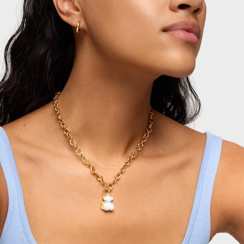 Colgante doble oso con baño de oro 18 kt sobre plata y cerámica blanca Bold Bear