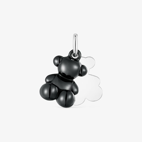 Colgante doble oso de plata y cer&aacute;mica negra Bold Bear