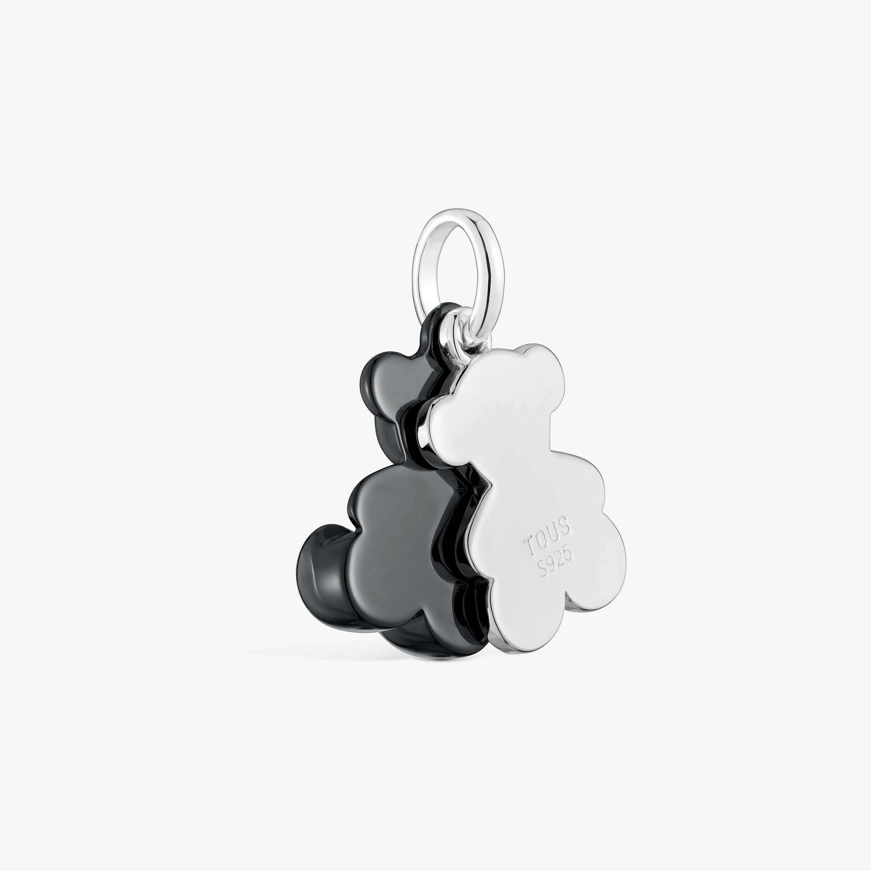 Silver and black ceramic double-bear Pendant Bold Bear