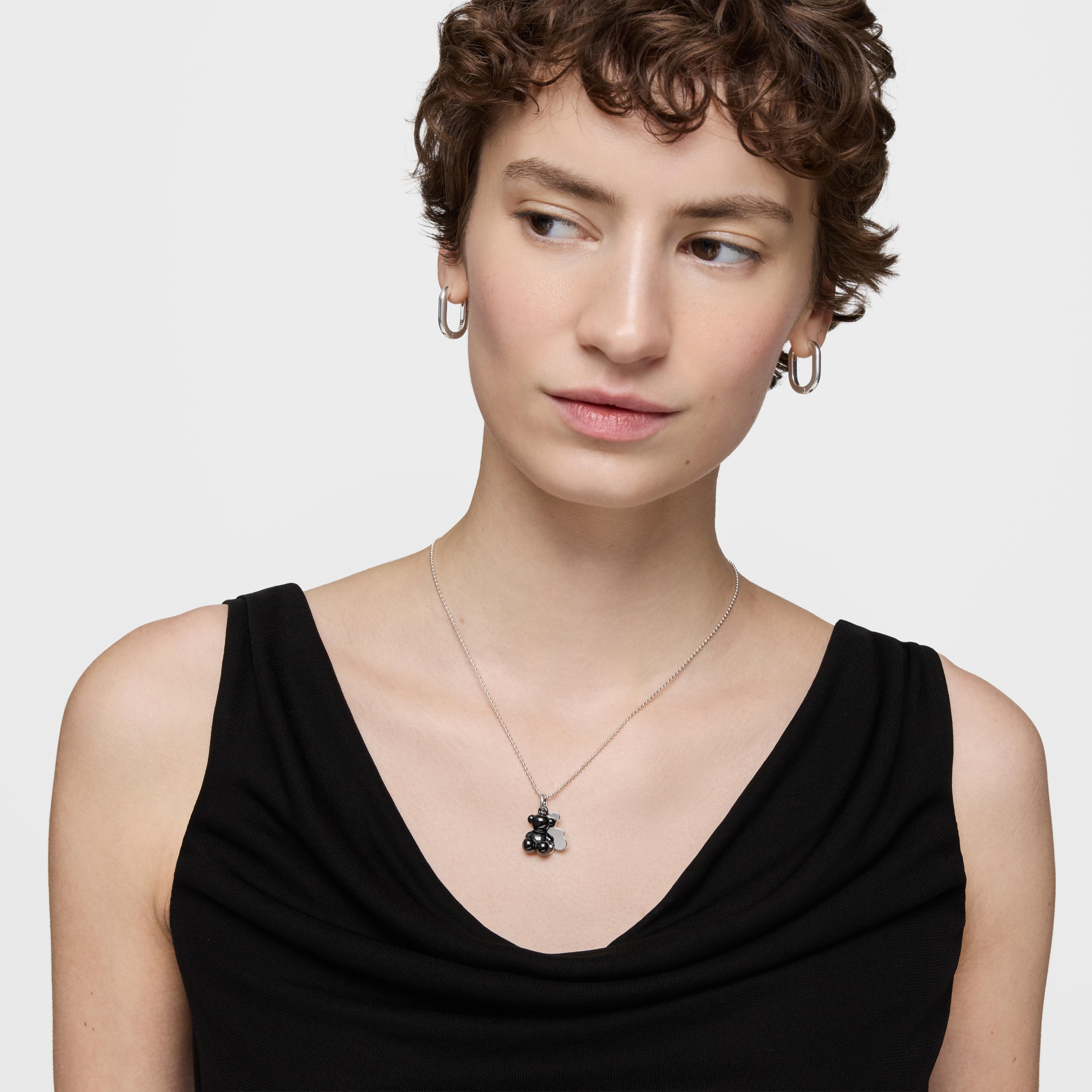 Silver and black ceramic double-bear Pendant Bold Bear