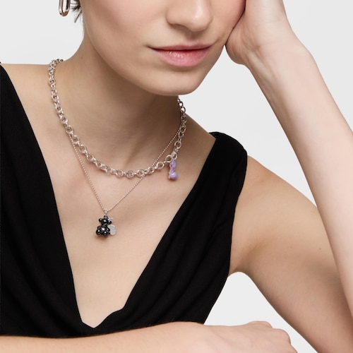 Colgante doble oso de plata y cerámica negra Bold Bear