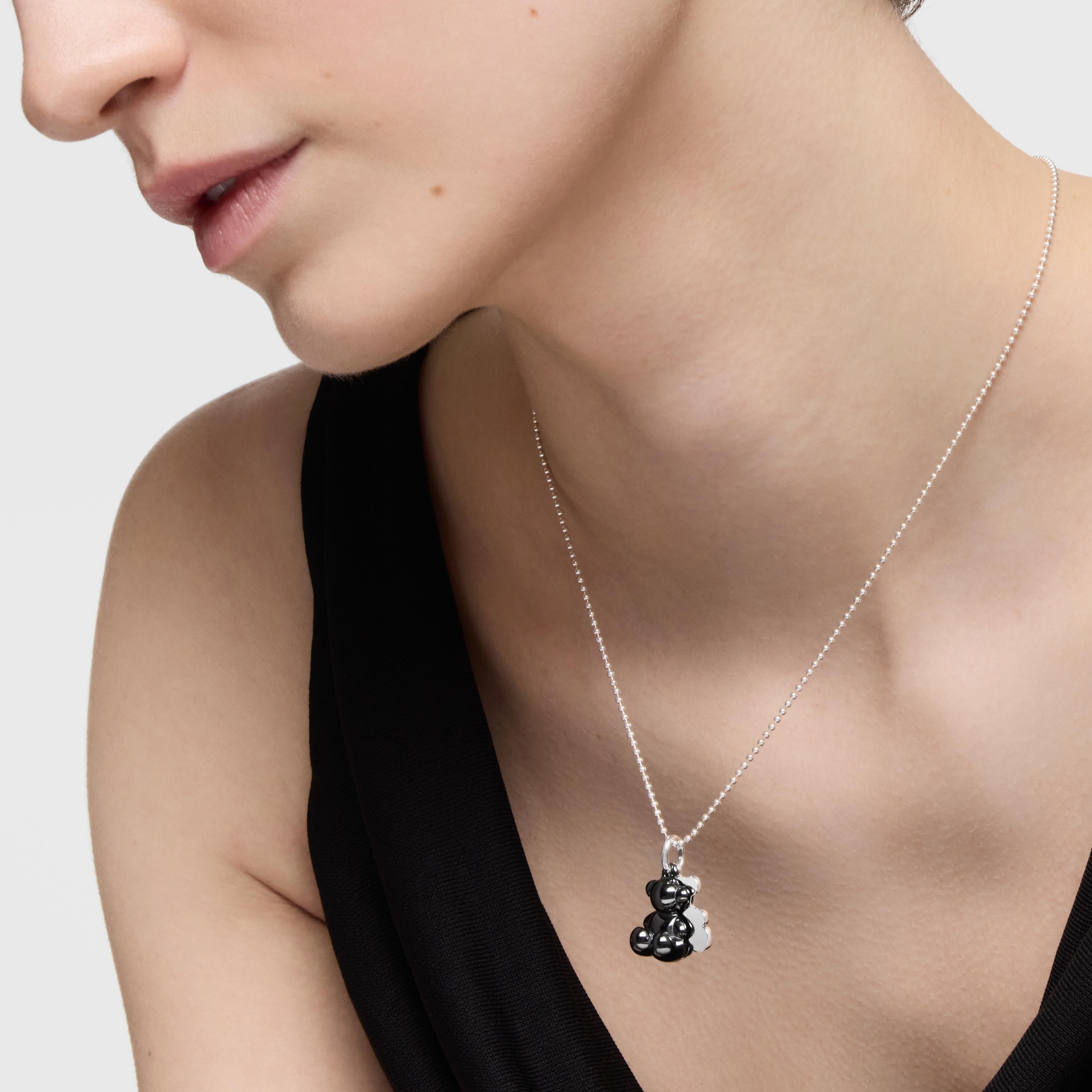Silver and black ceramic double-bear Pendant Bold Bear