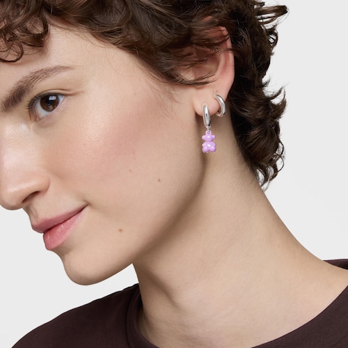Pendientes aro de plata con cerámica lila y doble oso Bold Bear