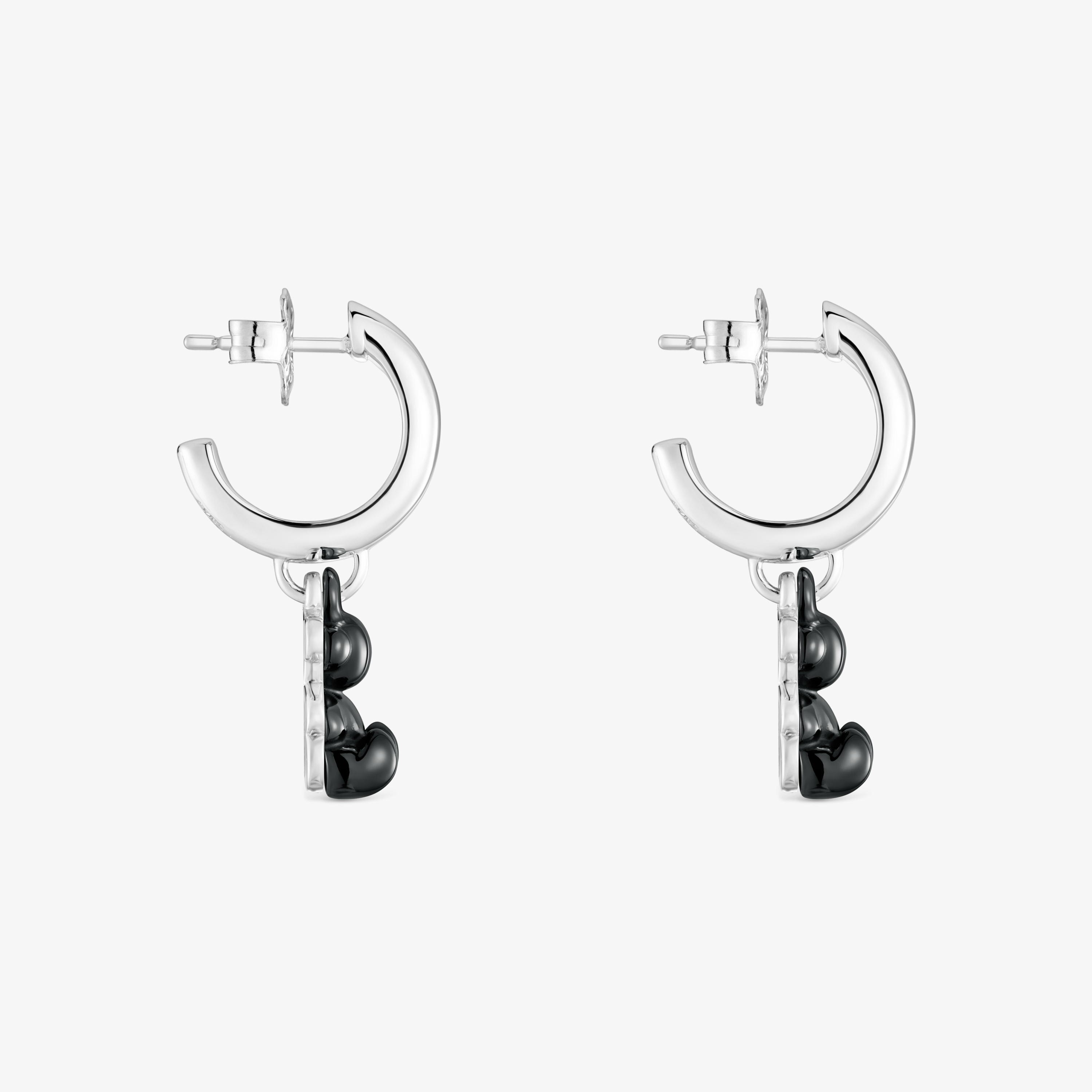 Silver and black ceramic double-bear Hoop earrings Bold Bear