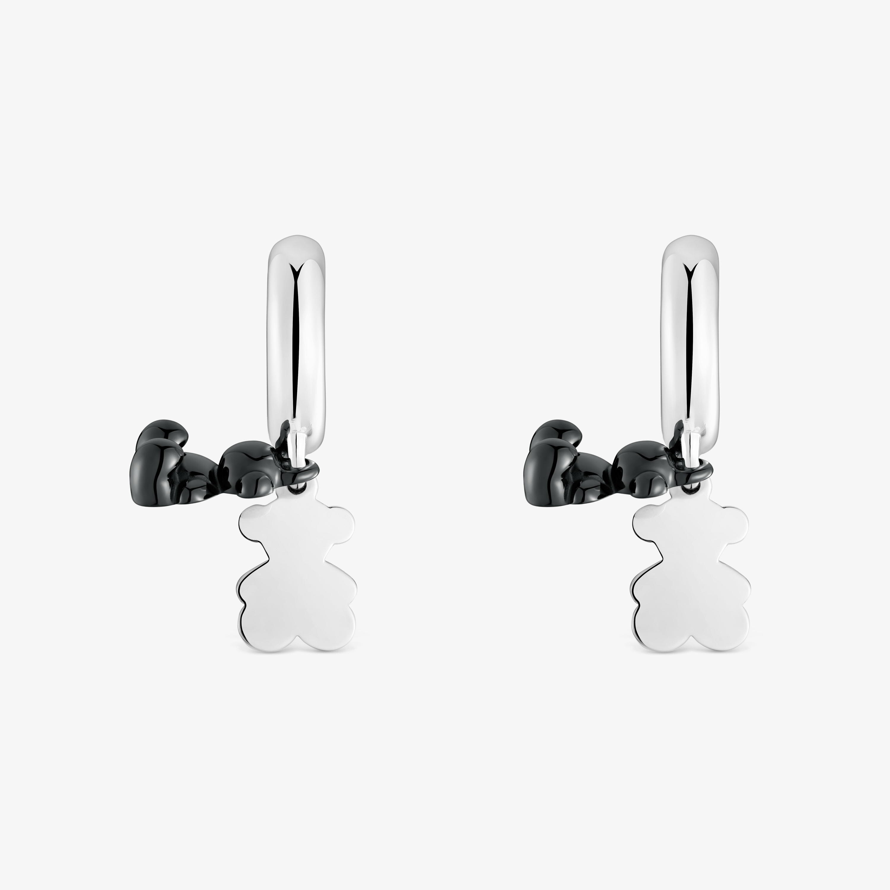 Silver and black ceramic double-bear Hoop earrings Bold Bear