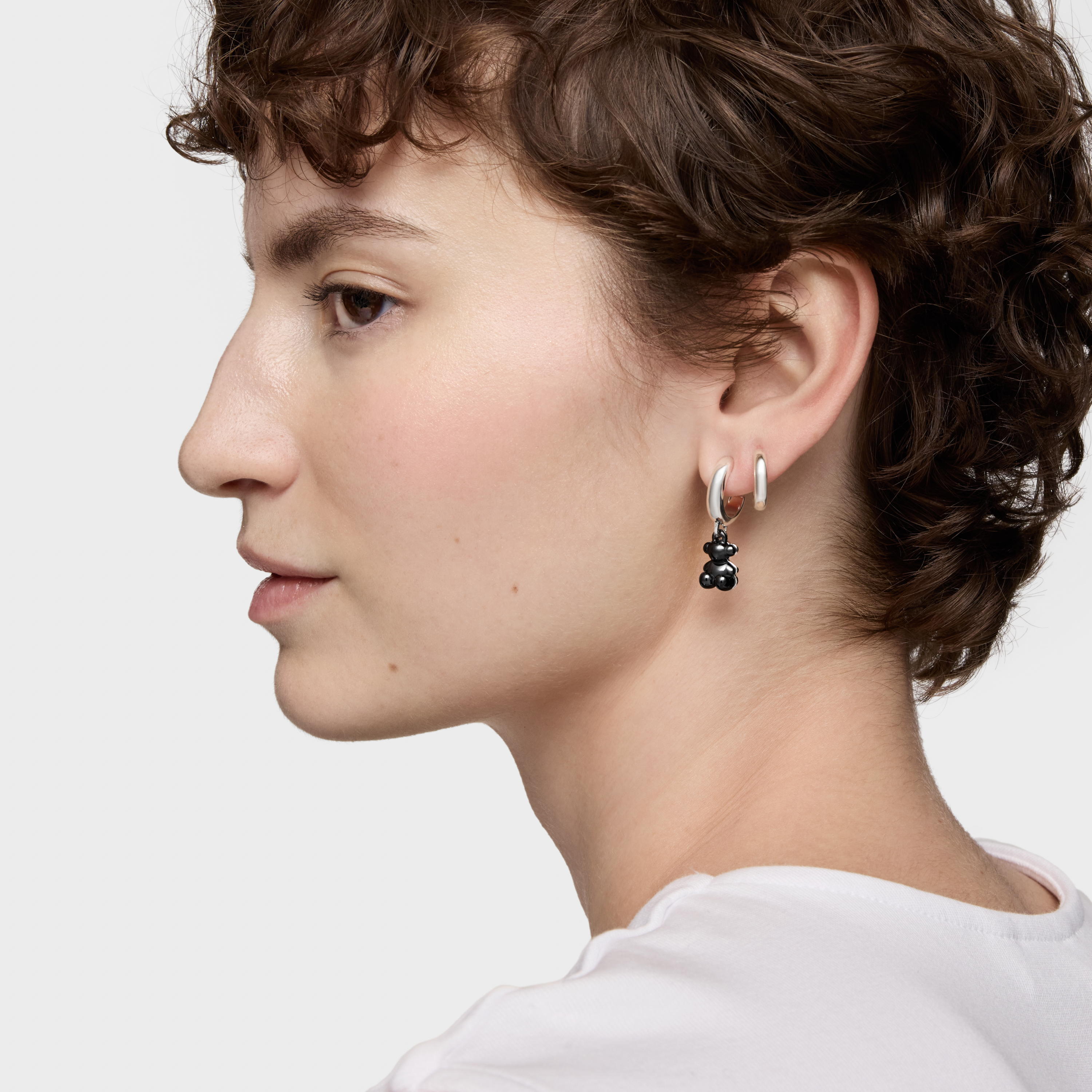 Silver and black ceramic double-bear Hoop earrings Bold Bear