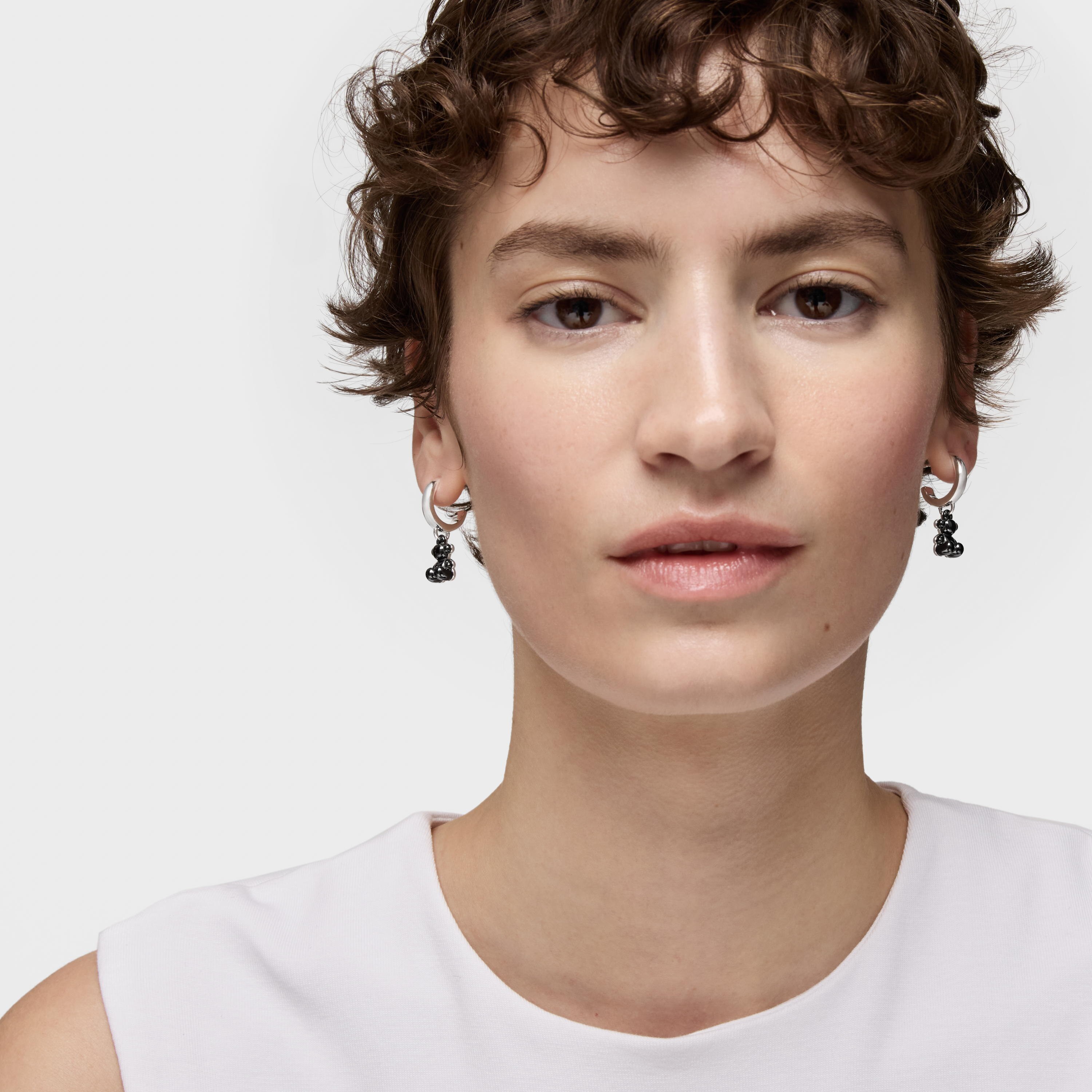 Silver and black ceramic double-bear Hoop earrings Bold Bear