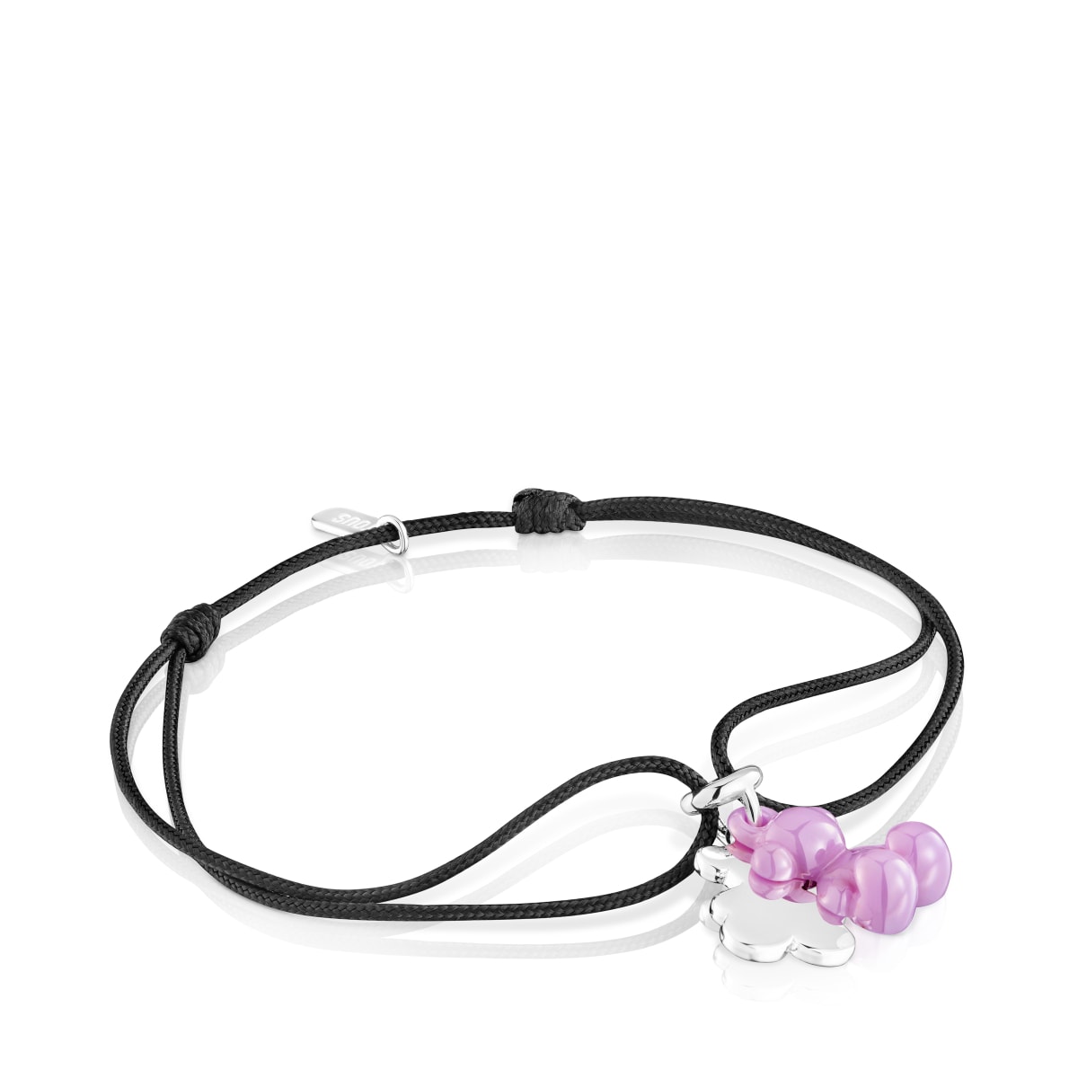 Tous - Pulsera Doble Oso De Plata Con Cerámica Lila Y Nylon Negro Bold Bear - Plateado