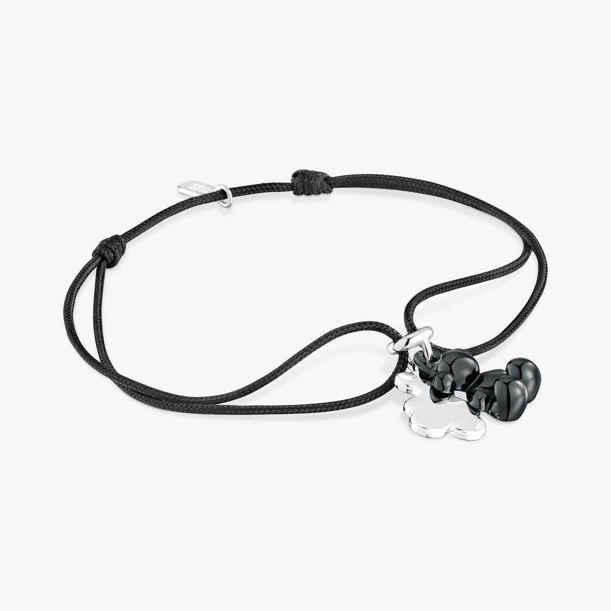 Tous - Pulsera Doble Oso De Plata Con Cerámica Negra Y Nylon Negro Bold Bear - Negro