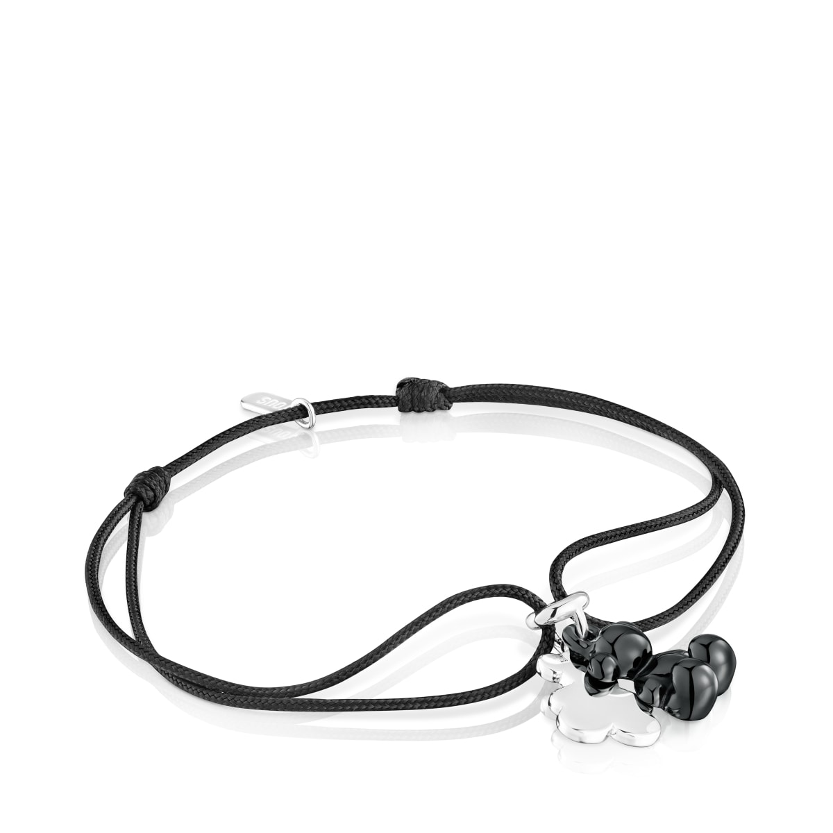 Tous - Pulsera Doble Oso De Plata Con Cerámica Negra Y Nylon Negro Bold Bear - Plateado