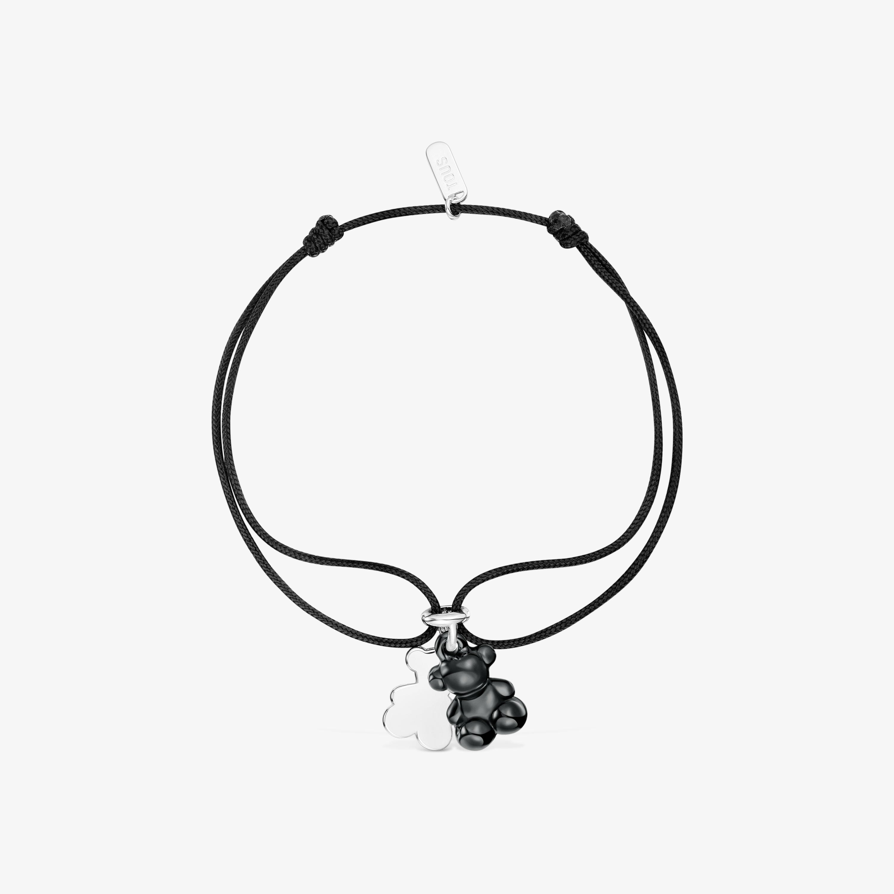 Silver with black ceramic and black nylon double-bear Bracelet Bold Bear