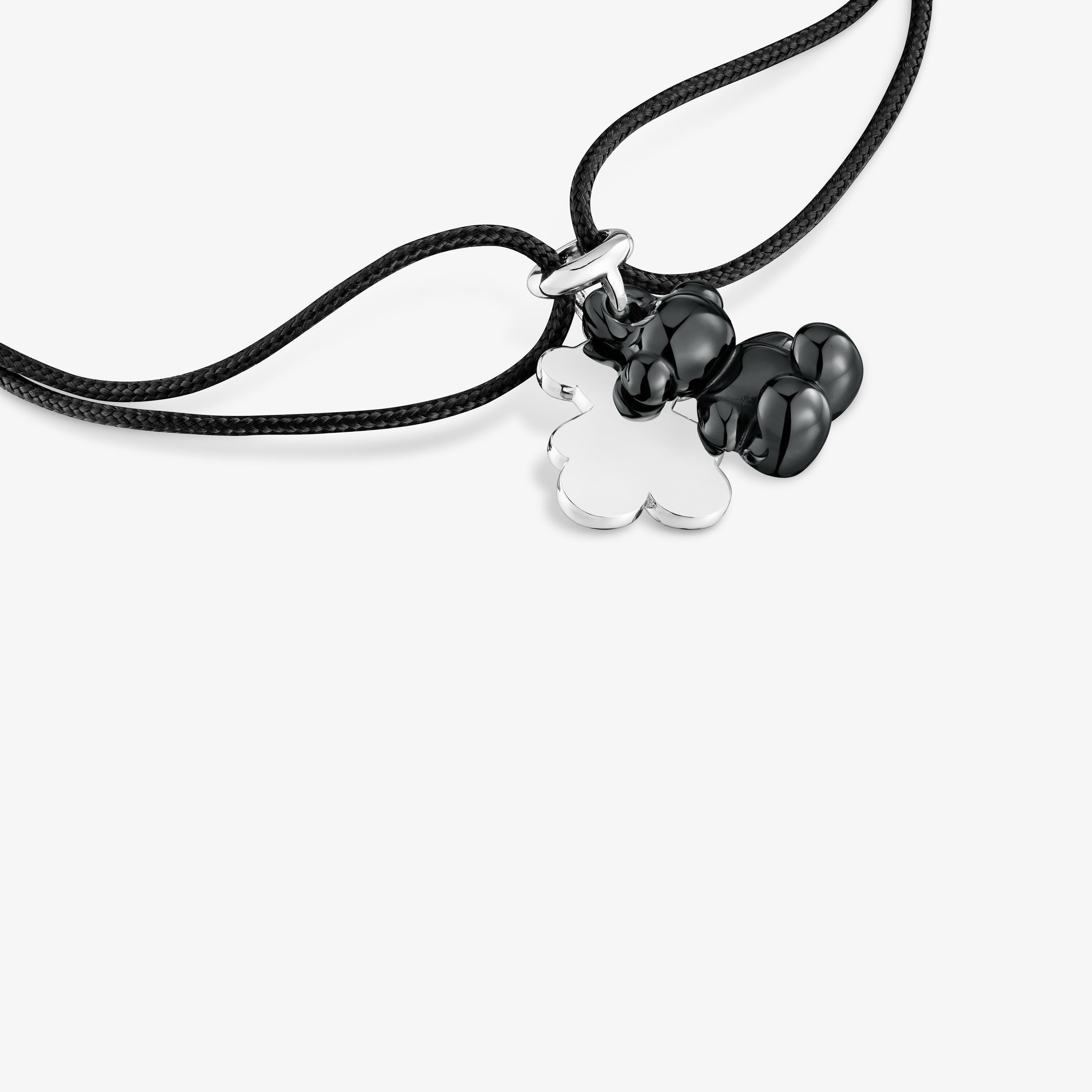 Silver with black ceramic and black nylon double-bear Bracelet Bold Bear