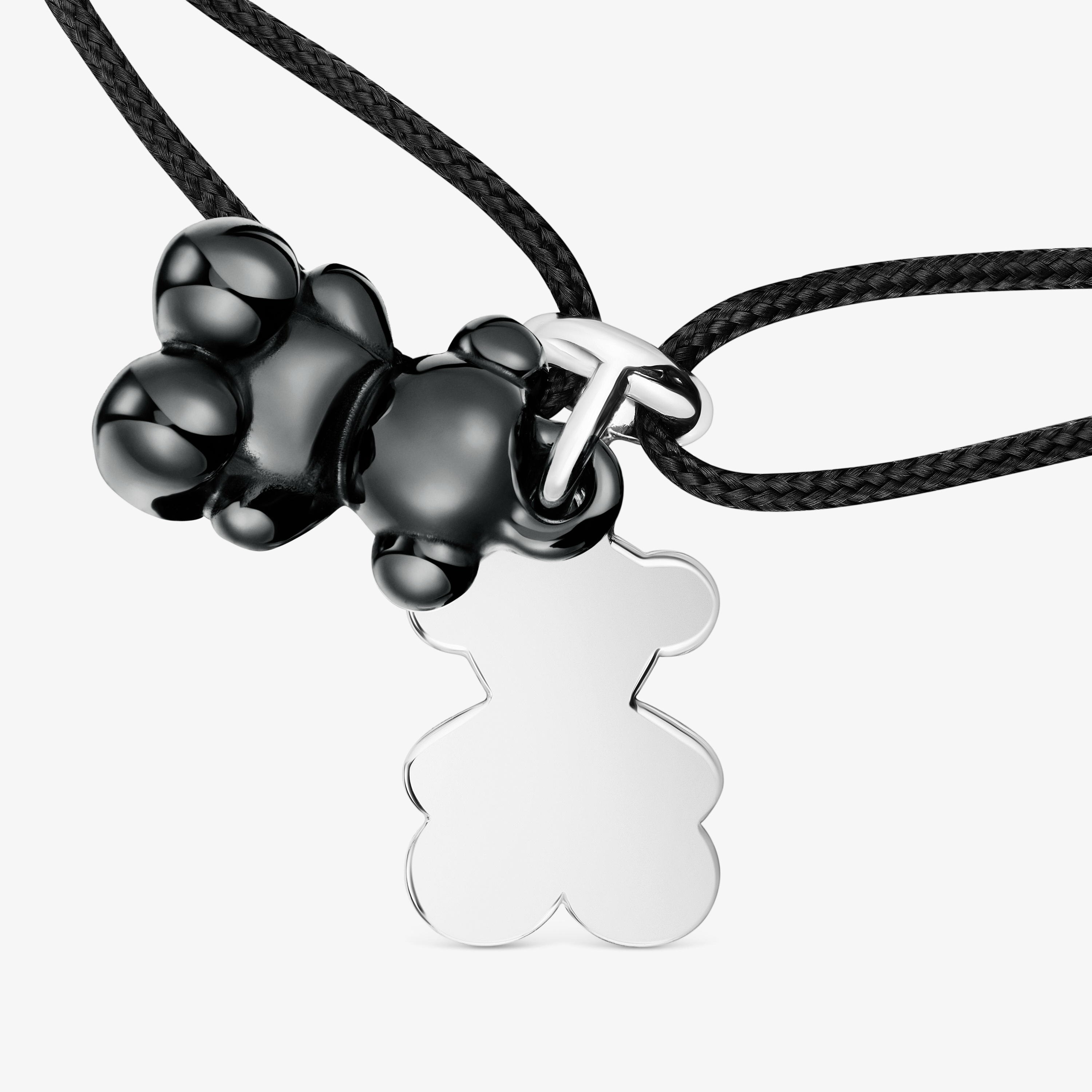 Silver with black ceramic and black nylon double-bear Bracelet Bold Bear