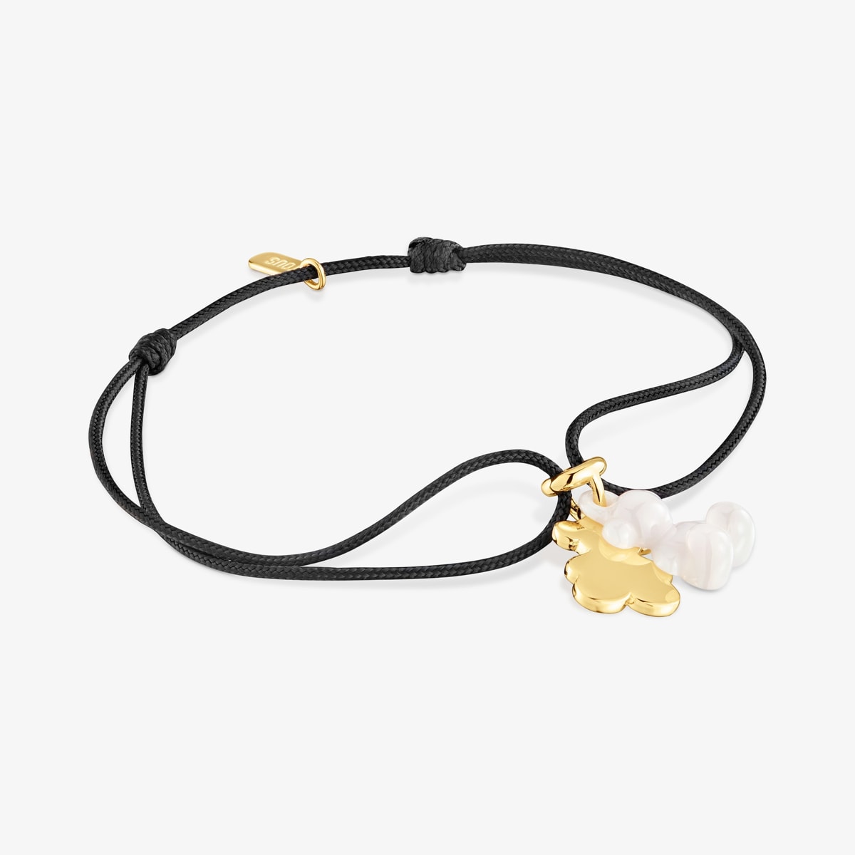 Tous - Pulsera Doble Oso Con Baño De Oro 18 Kt Sobre Plata, Cerámica Blanca Y Nylon Negro Bold Bear - Blanco