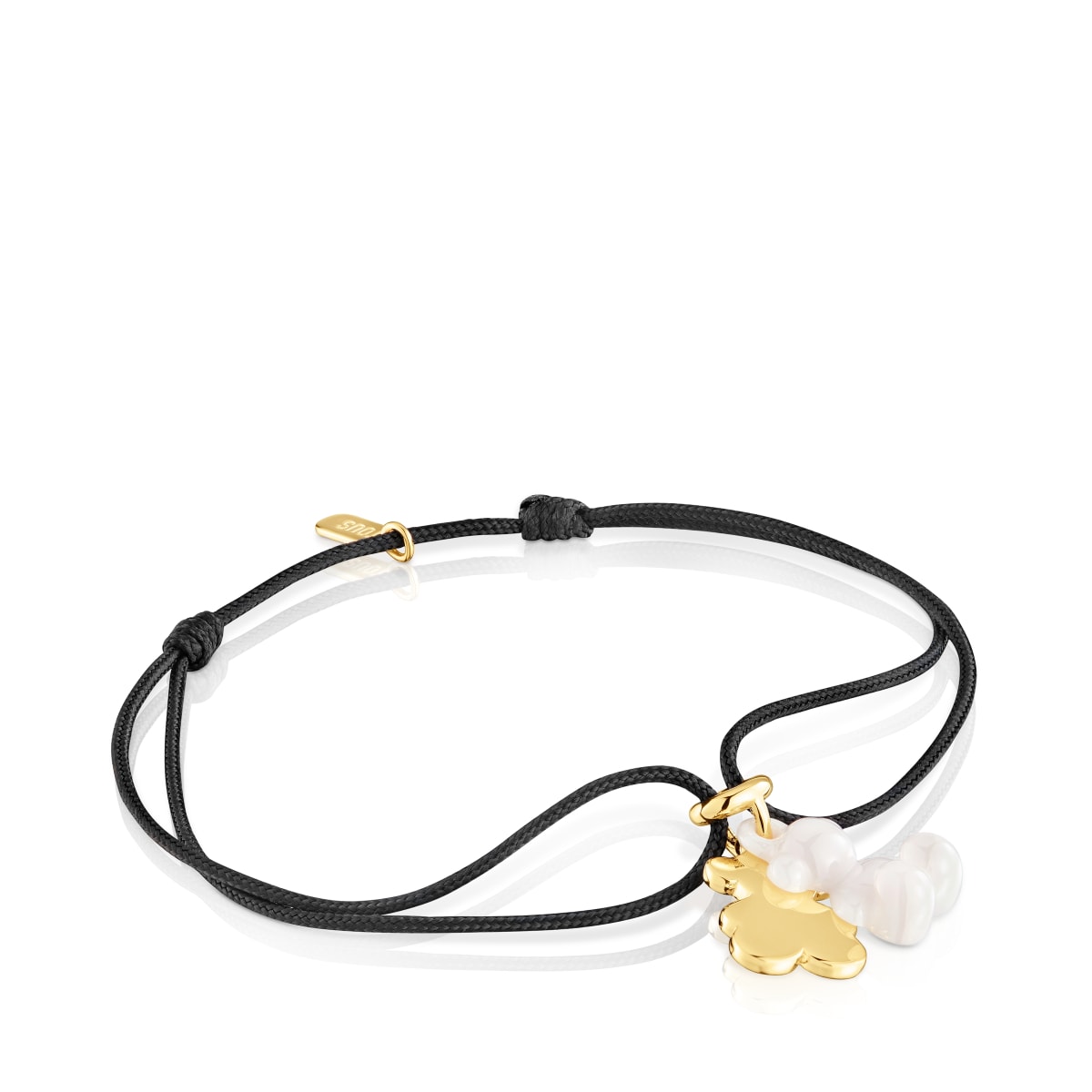 Tous - Pulsera Doble Oso Con Baño De Oro 18 Kt Sobre Plata, Cerámica Blanca Y Nylon Negro Bold Bear - Dorado