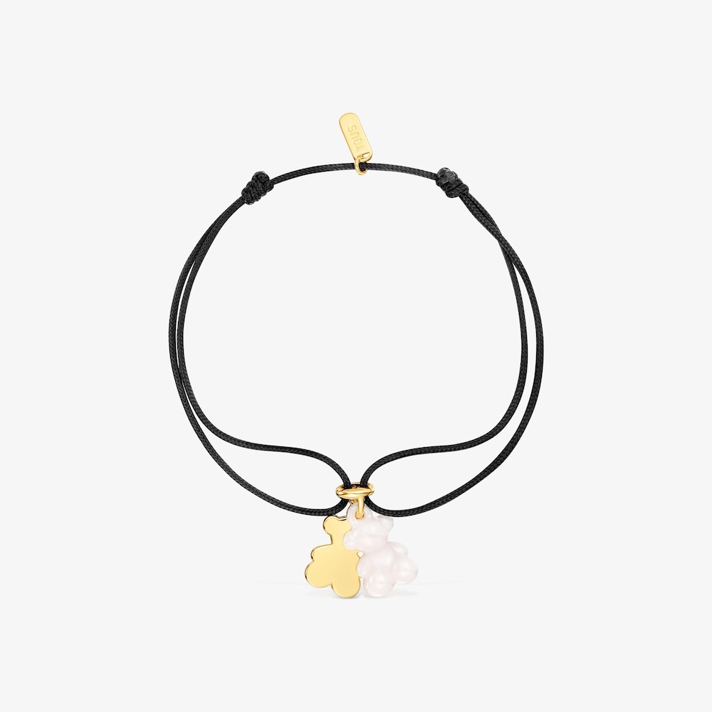 Bra&ccedil;alet doble &oacute;s amb bany d'or 18 kt sobre plata, cer&agrave;mica blanca i nil&oacute; negre Bold Bear