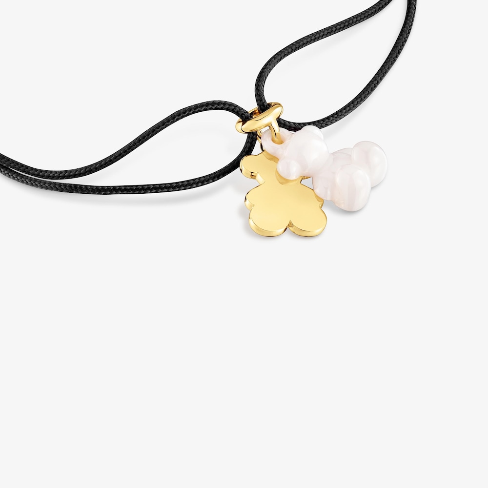 Bra&ccedil;alet doble &oacute;s amb bany d'or 18 kt sobre plata, cer&agrave;mica blanca i nil&oacute; negre Bold Bear