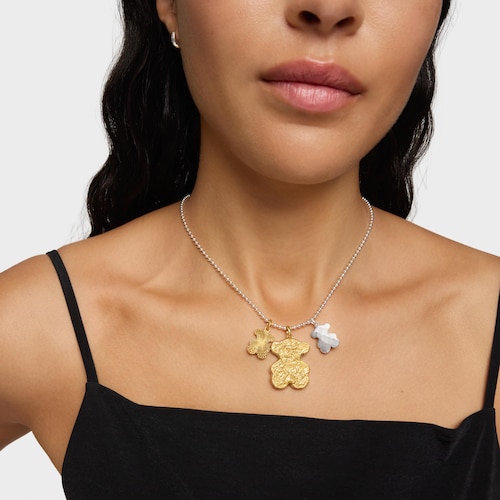 Colgante grande con baño de oro 18 kt sobre plata oso bombón Sweet Dolls