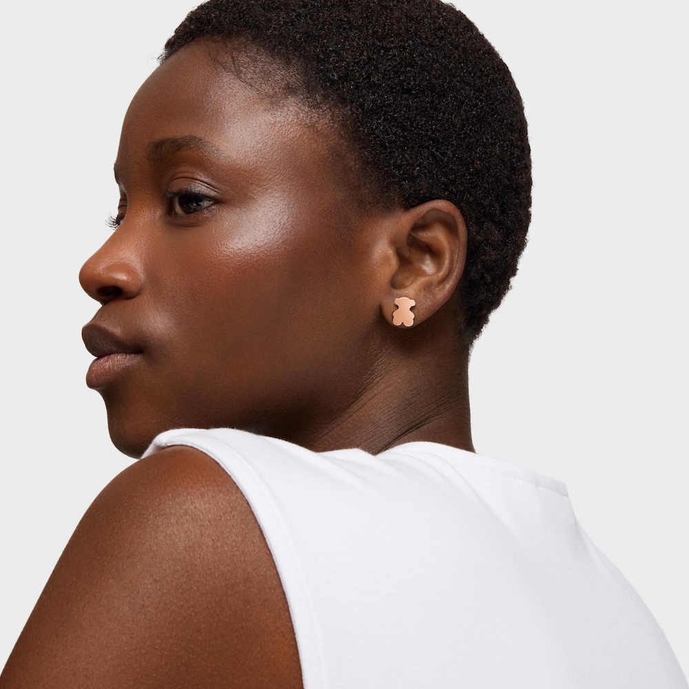 Aretes oso con ba&ntilde;o de oro rosa 18 kt sobre plata 6 mm Sweet Dolls