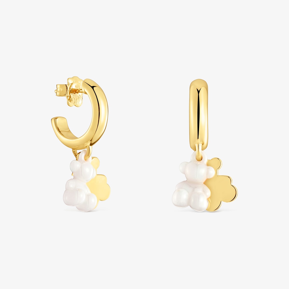 Tous - Pendientes De Aro Con Baño De Oro 18 Kt Sobre Plata, Cerámica Blanca Y Doble Oso Bold Bear - Blanco