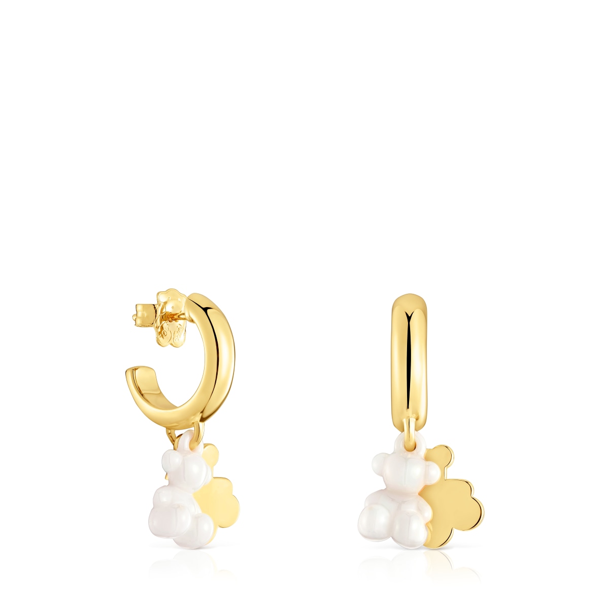 Tous - Pendientes De Aro Con Baño De Oro 18 Kt Sobre Plata, Cerámica Blanca Y Doble Oso Bold Bear - Dorado