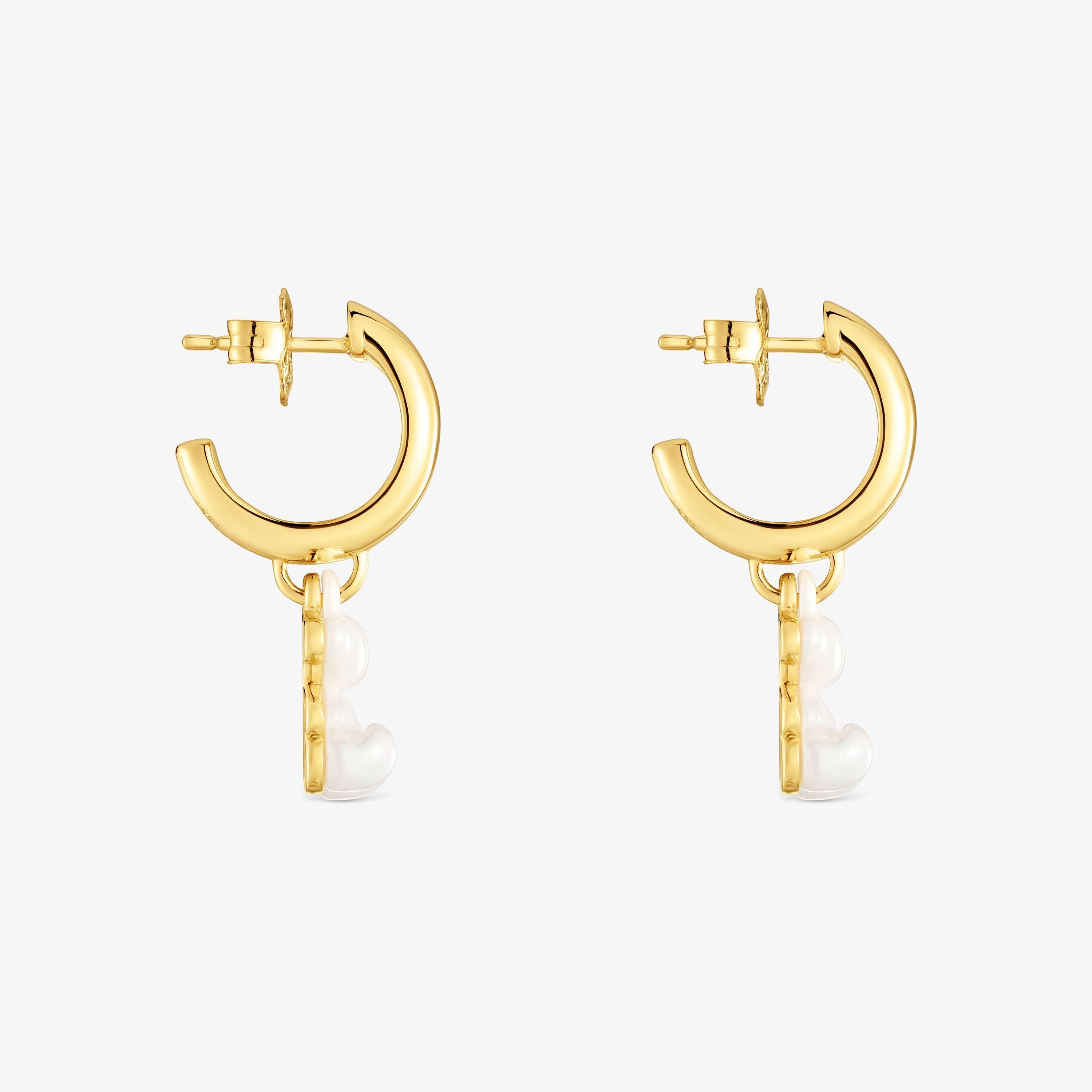 Hoop earrings with 18K gold vermeil, white ceramic and double bear Bold Bear