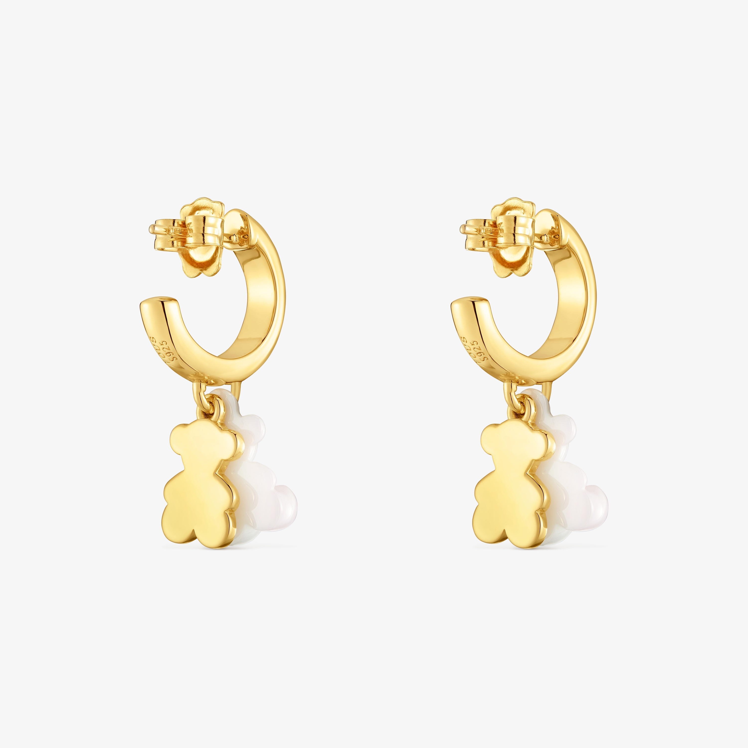 Hoop earrings with 18K gold vermeil, white ceramic and double bear Bold Bear