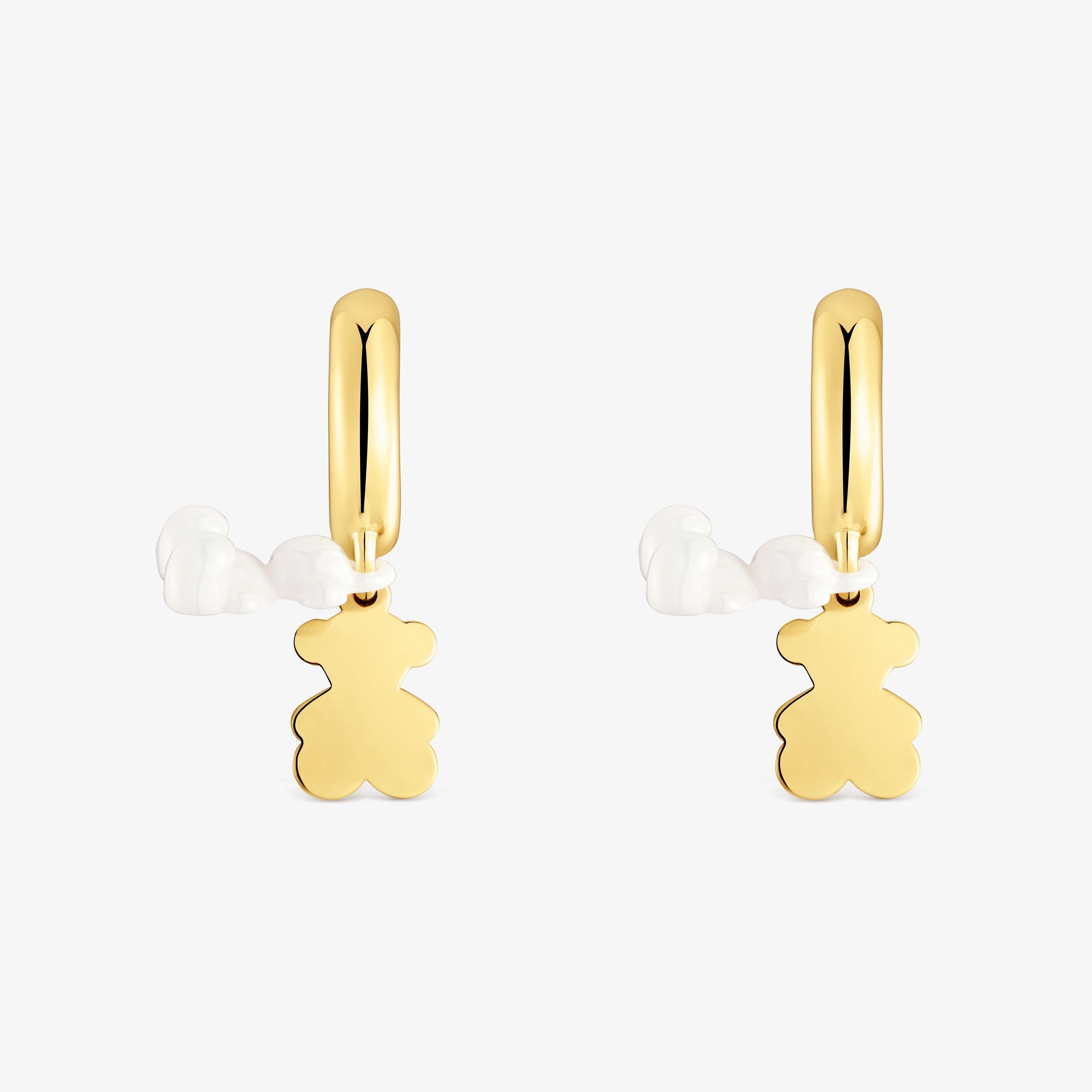 Hoop earrings with 18K gold vermeil, white ceramic and double bear Bold Bear