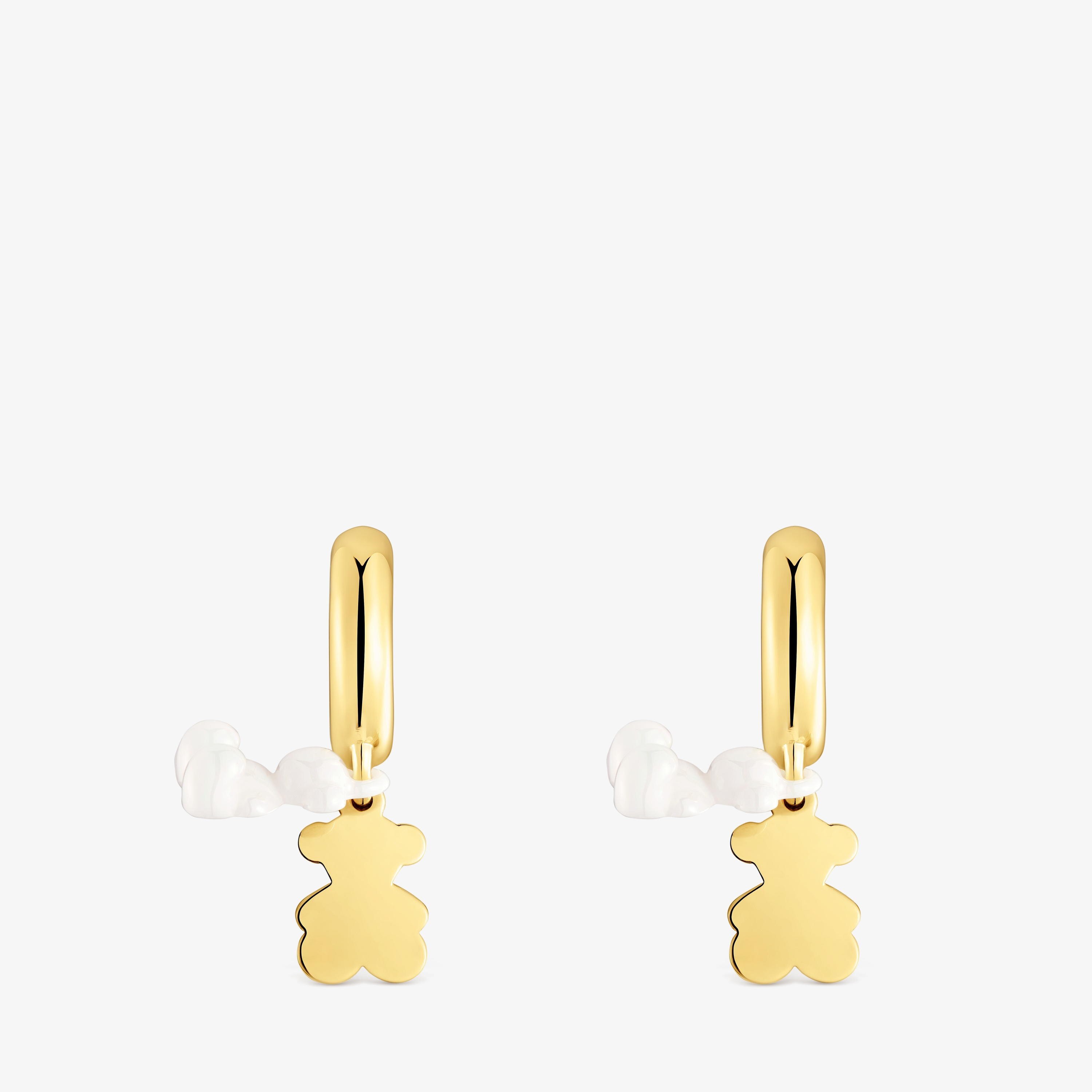 Hoop earrings with 18K gold vermeil, white ceramic and double bear Bold Bear