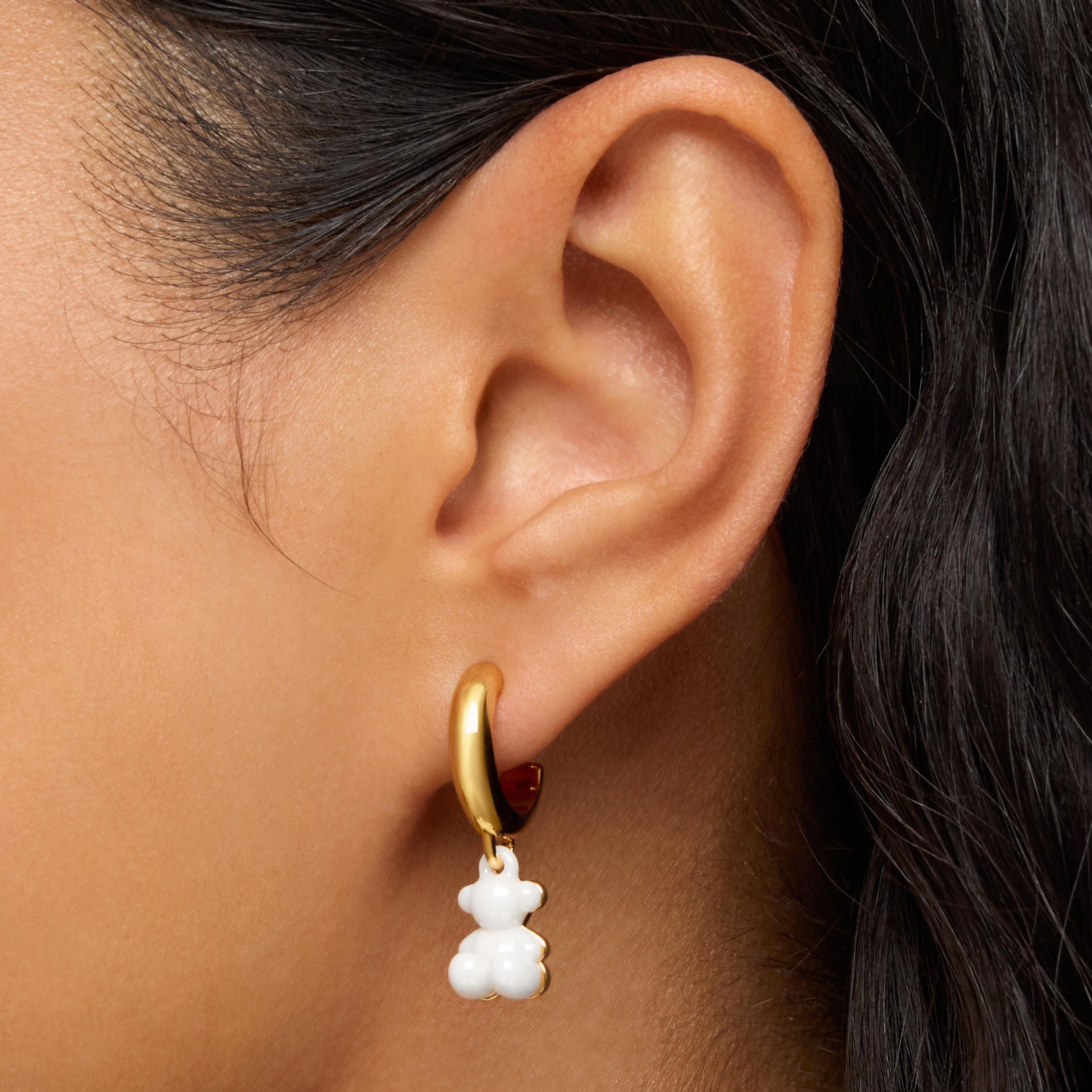 Hoop earrings with 18K gold vermeil, white ceramic and double bear Bold Bear