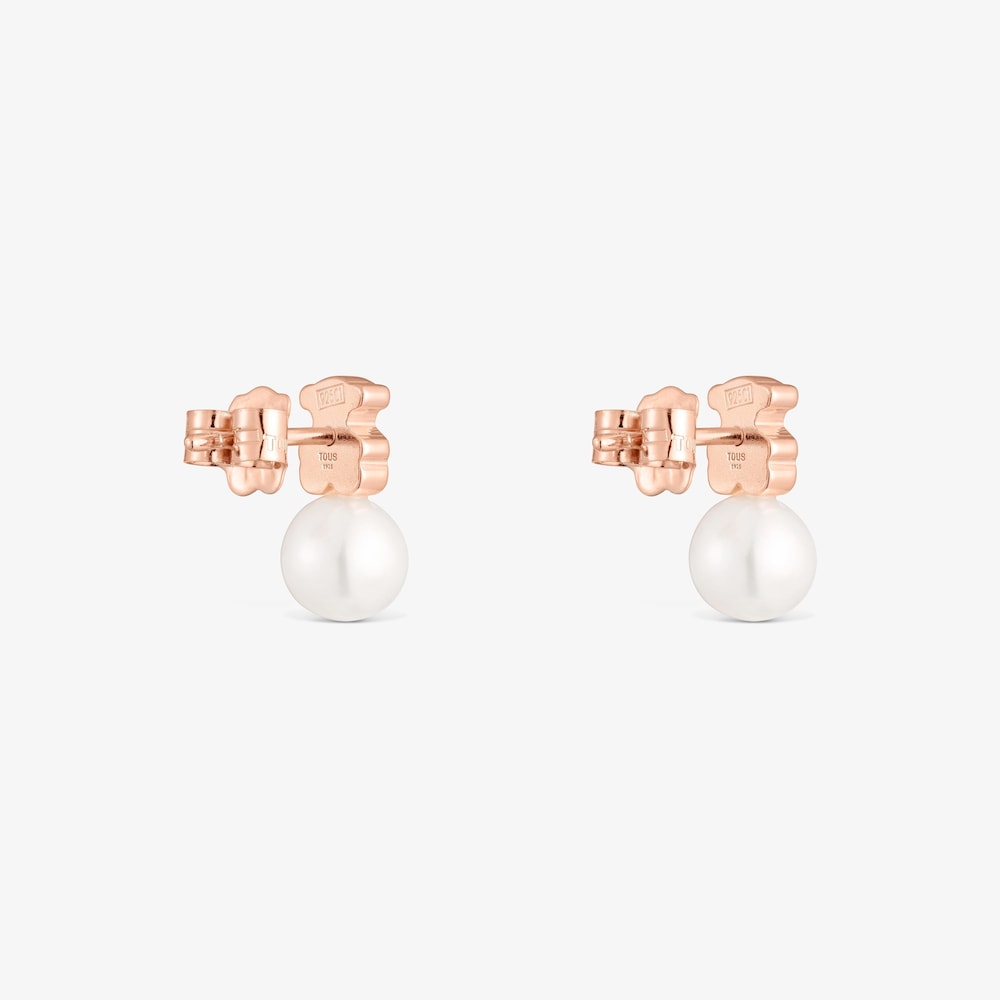 Pendientes oso con ba&ntilde;o de oro rosa 18 kt sobre plata y perla cultivada de agua dulce Sweet Dolls