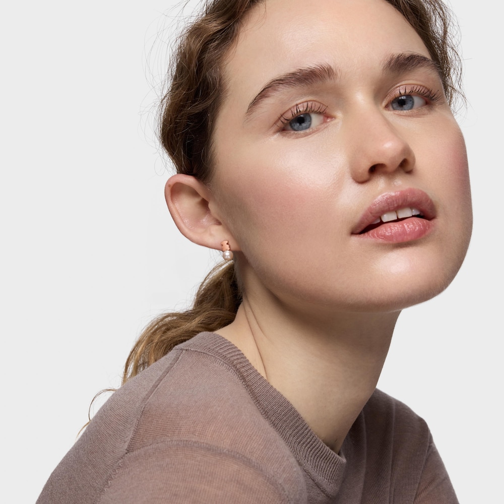 Pendientes oso con ba&ntilde;o de oro rosa 18 kt sobre plata y perla cultivada de agua dulce Sweet Dolls