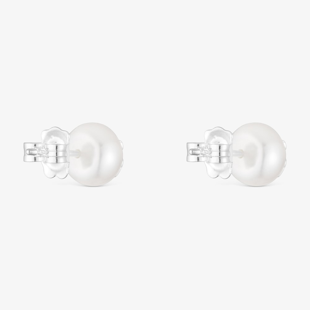 Stř&iacute;brn&eacute; N&aacute;u&scaron;nice o&nbsp;velikosti 8,5&nbsp;mm s&nbsp;uměle vypěstovanou perlou TOUS Icon Pearl