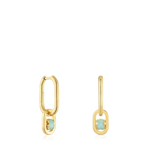 Brincos de argola com revestimento de ouro 18 kt em prata e amazonita Camille