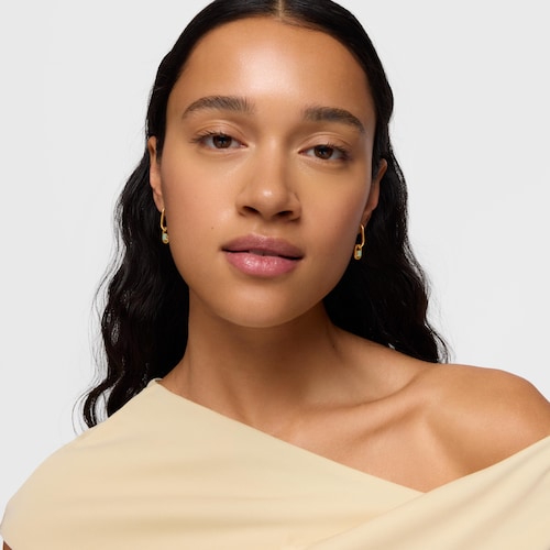 Brincos de argola com revestimento de ouro 18 kt em prata e amazonita Camille