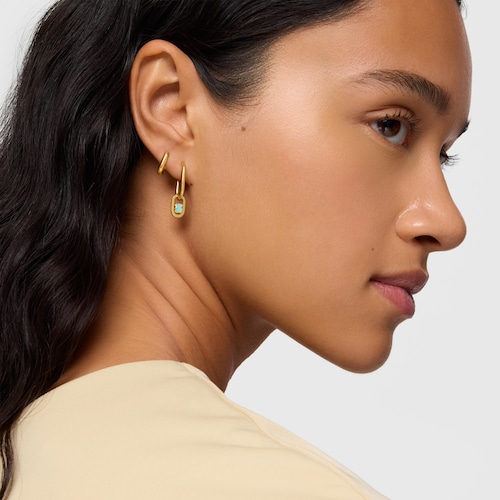 Brincos de argola com revestimento de ouro 18 kt em prata e amazonita Camille