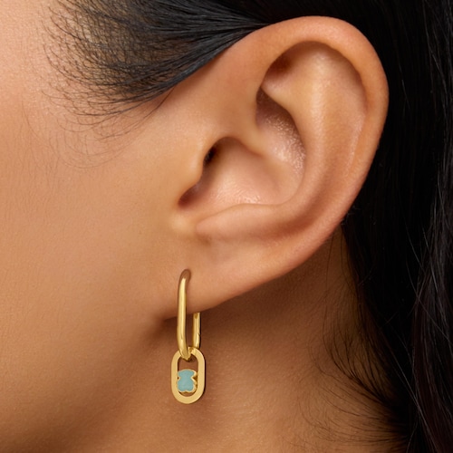 Brincos de argola com revestimento de ouro 18 kt em prata e amazonita Camille