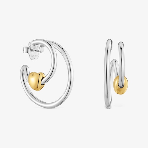 Boucles d&rsquo;oreilles double anneau bicolore motif c&oelig;ur TOUS Flechazo