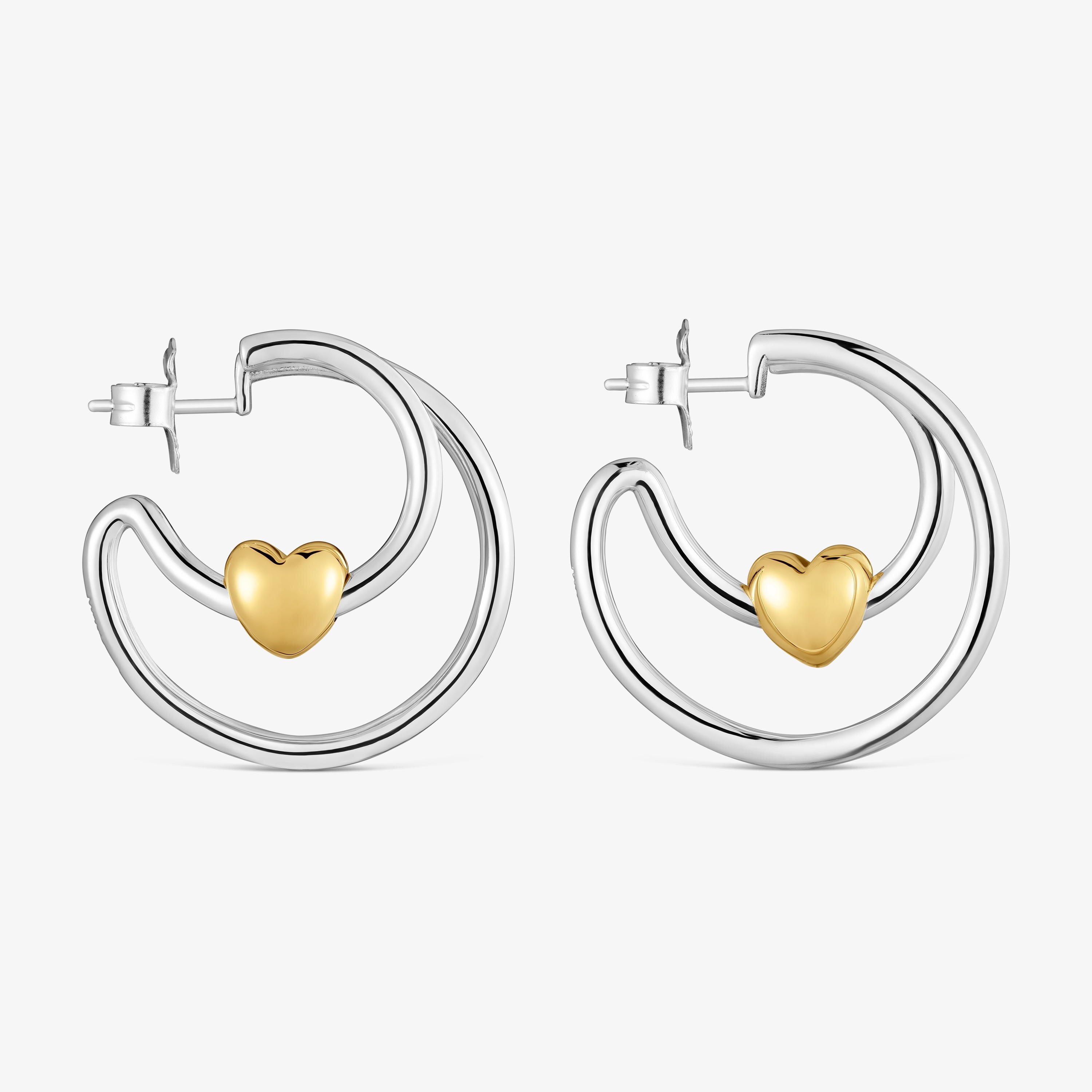 Two-tone heart-motif Double hoop earrings TOUS Flechazo