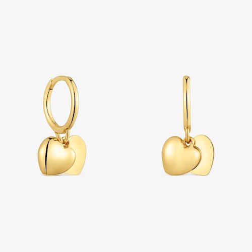 Boucles d&rsquo;oreilles anneaux en or 14&nbsp;ct double c&oelig;ur TOUS Flechazo