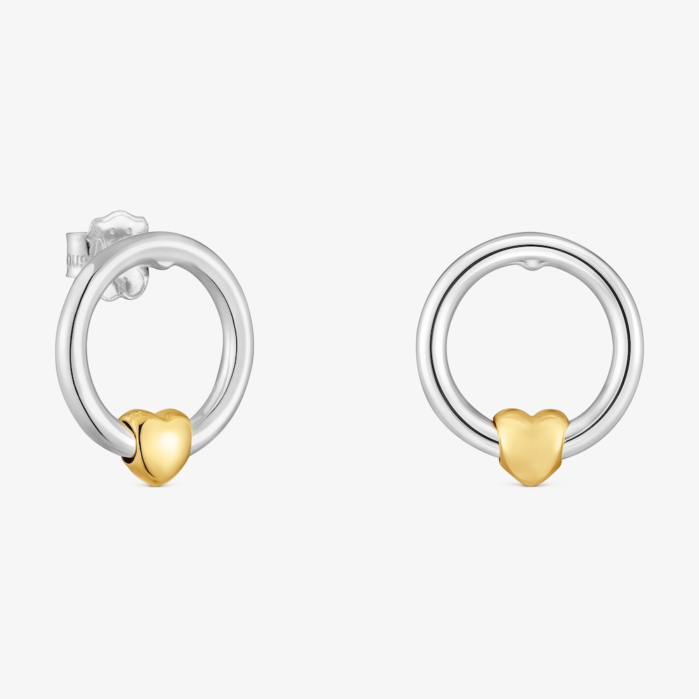 Boucles d&rsquo;oreilles anneaux bicolores motif c&oelig;ur TOUS Flechazo