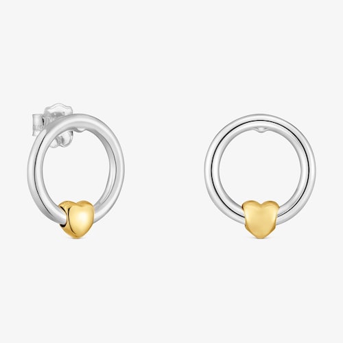Boucles d&rsquo;oreilles anneaux bicolores motif c&oelig;ur TOUS Flechazo