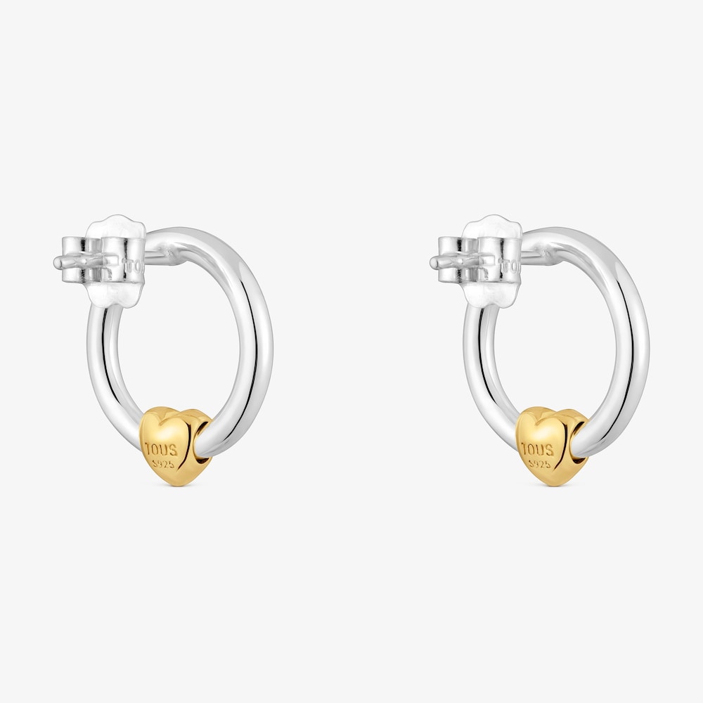Boucles d&rsquo;oreilles anneaux bicolores motif c&oelig;ur TOUS Flechazo