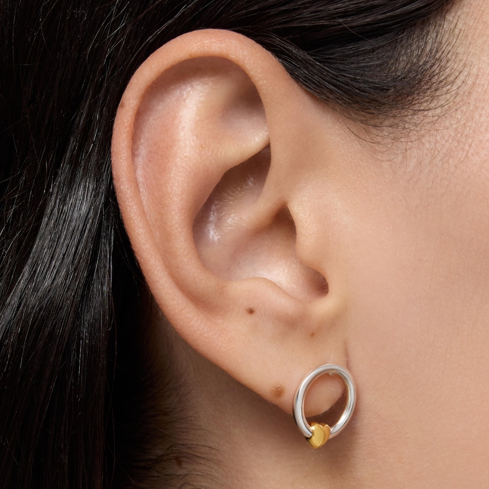 Boucles d&rsquo;oreilles anneaux bicolores motif c&oelig;ur TOUS Flechazo