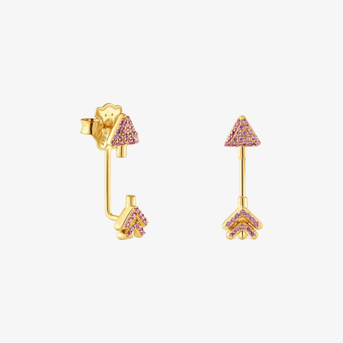 Tous - Pendientes Con Baño De Oro 18 Kt Sobre Plata Y Rodolitas Tous Flechazo - Rosa