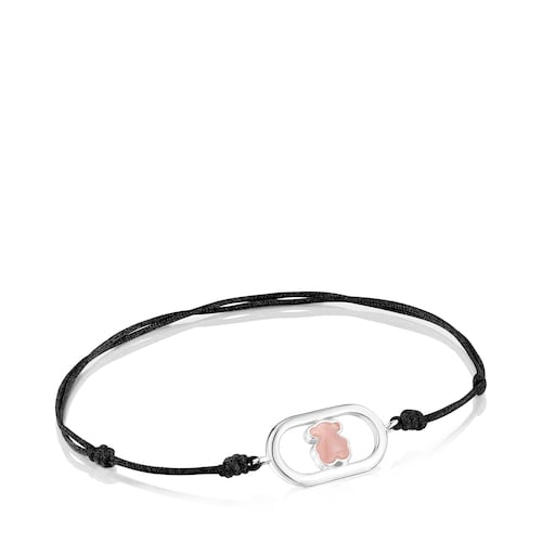 Pulseira de nylon preta, prata e quartzo Camille