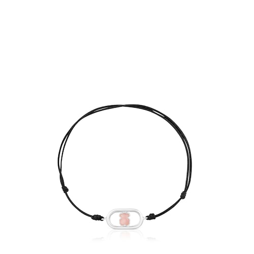 Pulseira de nylon preta, prata e quartzo Camille