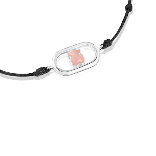 Pulseira de nylon preta, prata e quartzo Camille